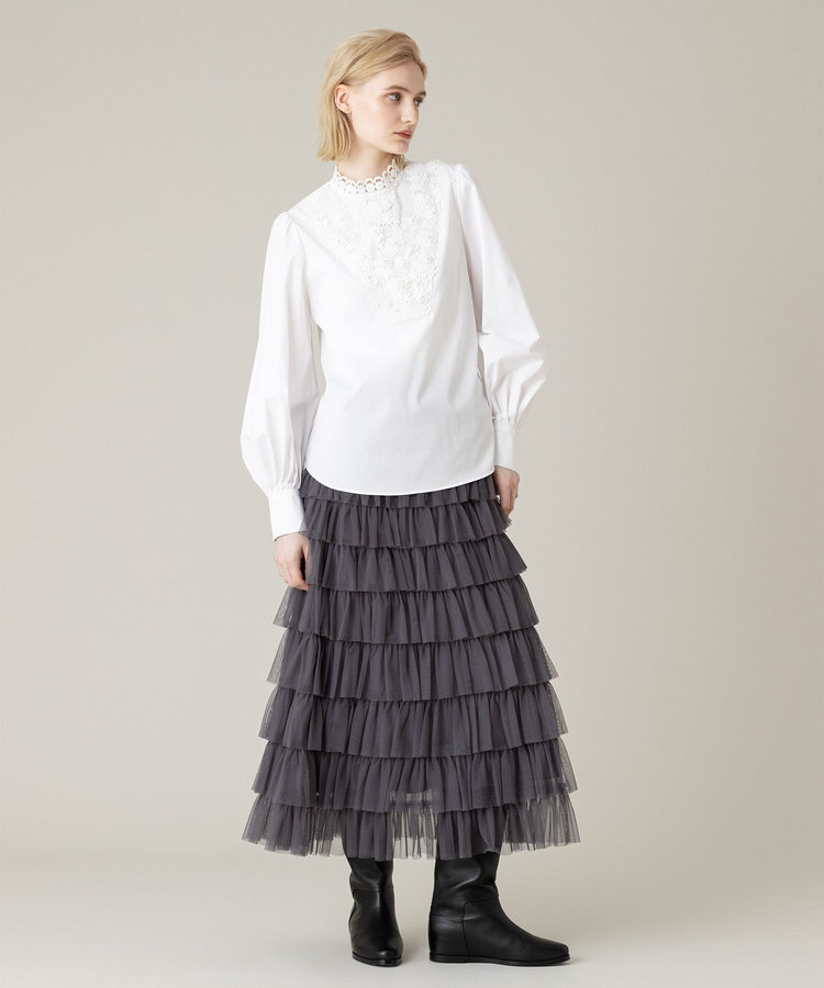 LOULOU WILLOUGHBY 【LOULOU WILLOUGHBY】ティアードチュールスカート グレー (92)