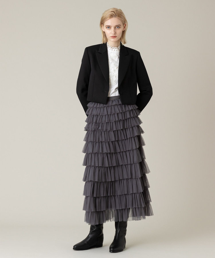 LOULOU WILLOUGHBY 【LOULOU WILLOUGHBY】ティアードチュールスカート グレー (92)