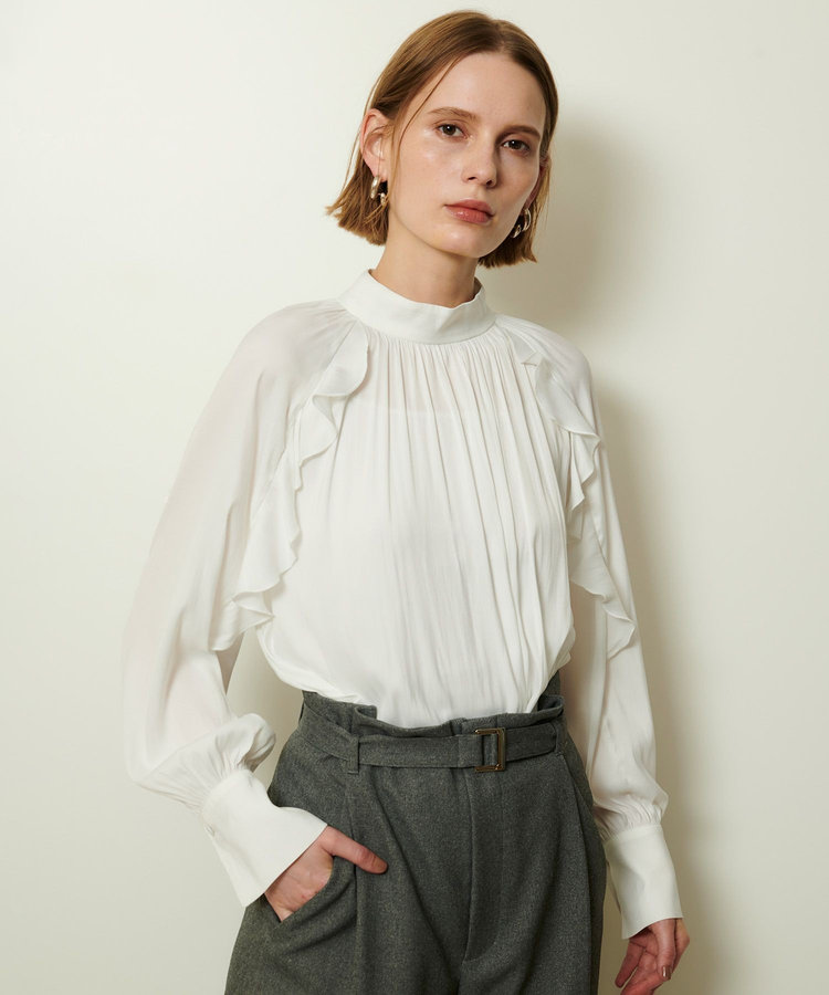 allureville フリルスリーブブラウス ホワイト (01)