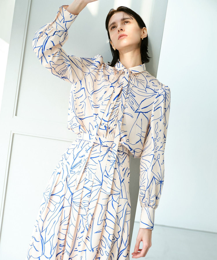 allureville スケッチボタニカルプリントボウタイブラウス ピンク (41)