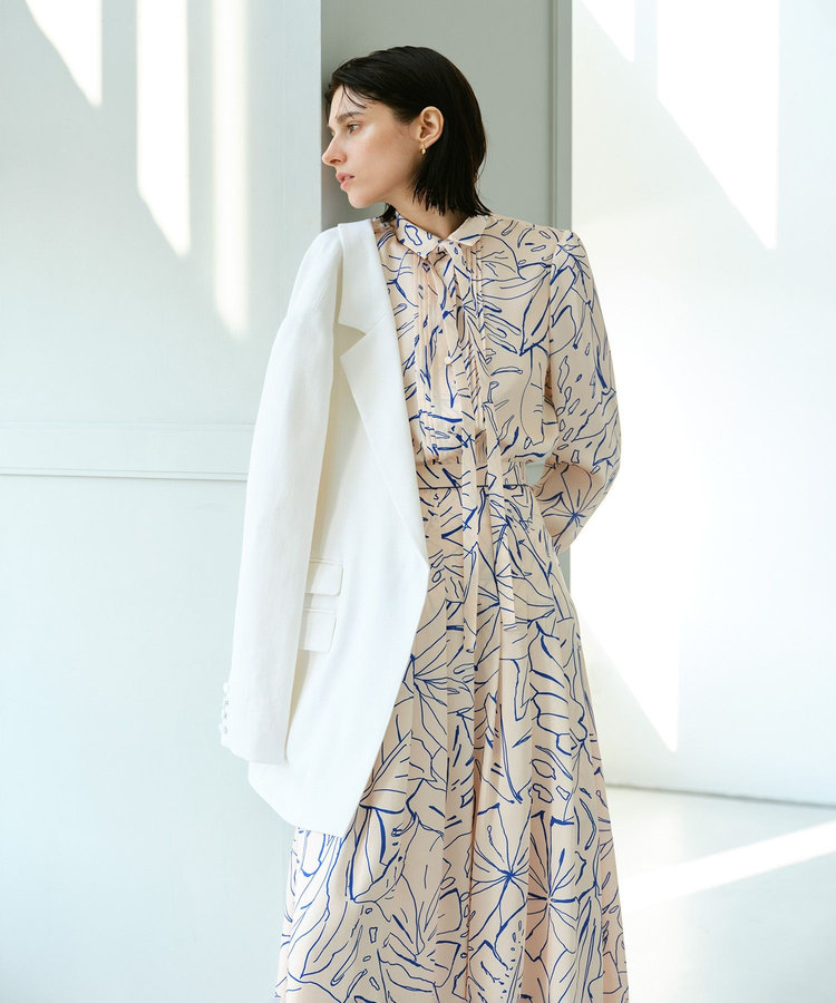 allureville スケッチボタニカルプリントボウタイブラウス ピンク (41)