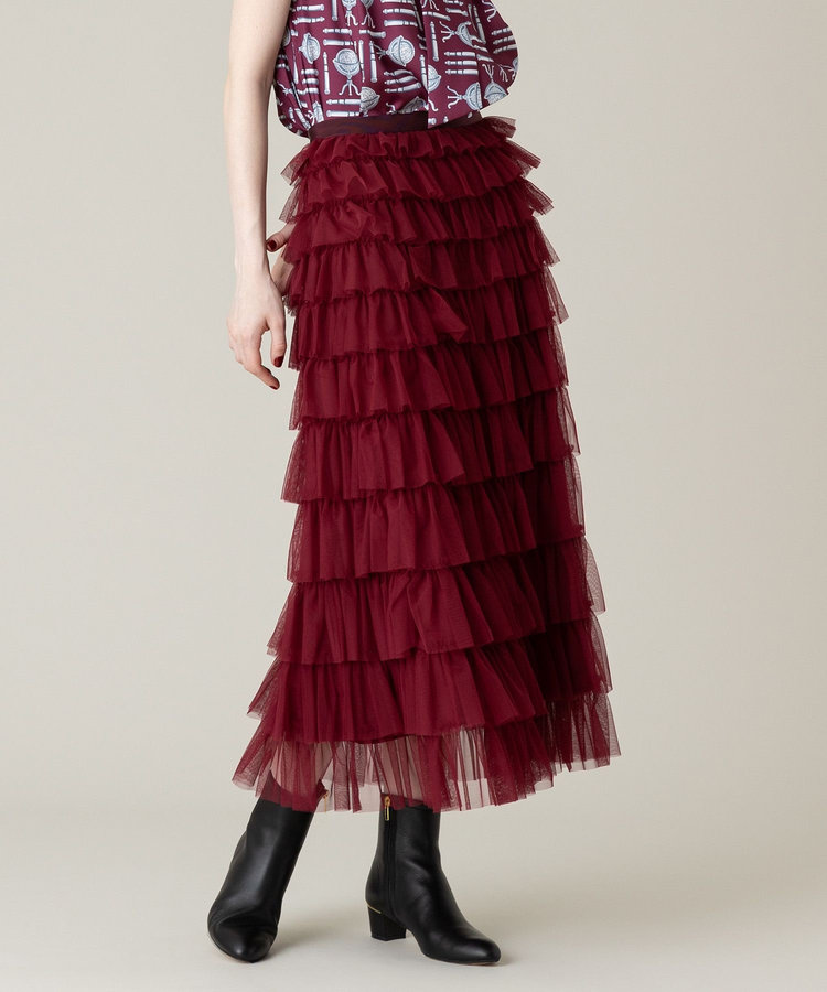 LOULOU WILLOUGHBY 【LOULOU WILLOUGHBY】ティアードチュールスカート ボルドー (44)