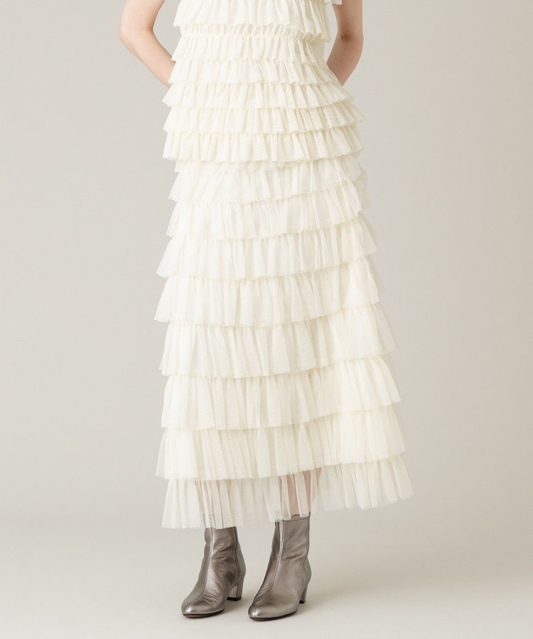 LOULOU WILLOUGHBY 【LOULOU WILLOUGHBY】ティアードチュールスカート アイボリー (04)