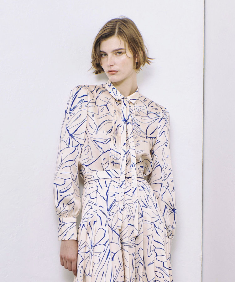 allureville スケッチボタニカルプリントボウタイブラウス ピンク (41)