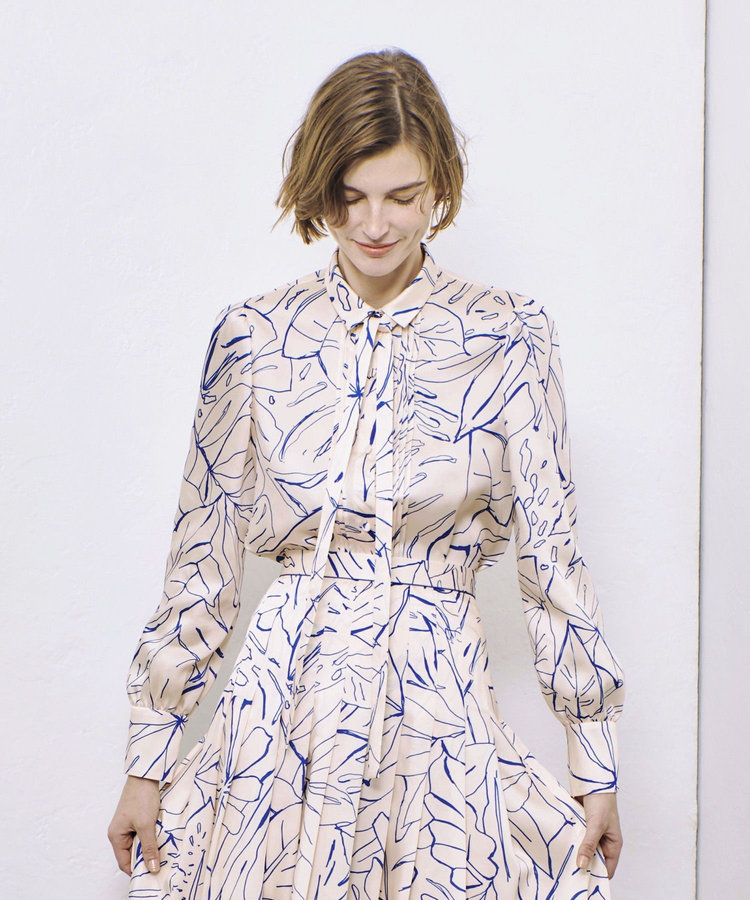 allureville スケッチボタニカルプリントボウタイブラウス ピンク (41)