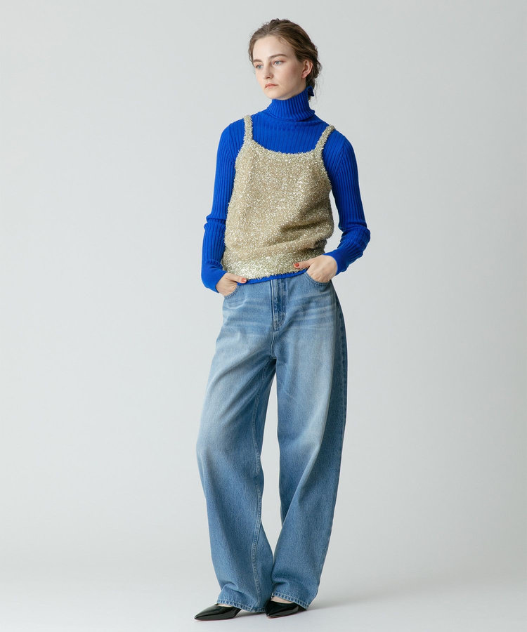 allureville 釦ディティール2WAY ネックリブプルオーバー ブルー (61)