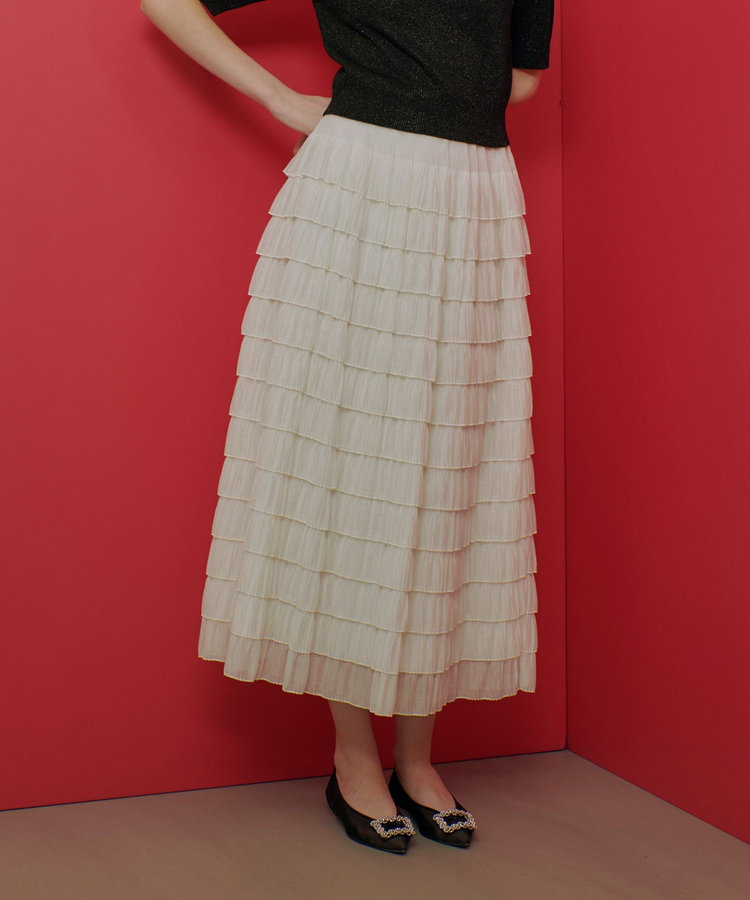 LOULOU WILLOUGHBY 【LOULOU WILLOUGHBY】プリーツティアードスカート ホワイト (01)