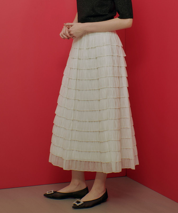 LOULOU WILLOUGHBY 【LOULOU WILLOUGHBY】プリーツティアードスカート ホワイト (01)