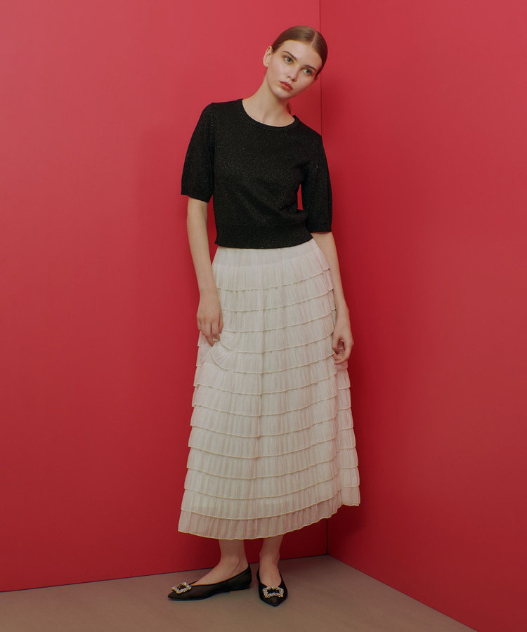 LOULOU WILLOUGHBY 【LOULOU WILLOUGHBY】プリーツティアードスカート ホワイト (01)