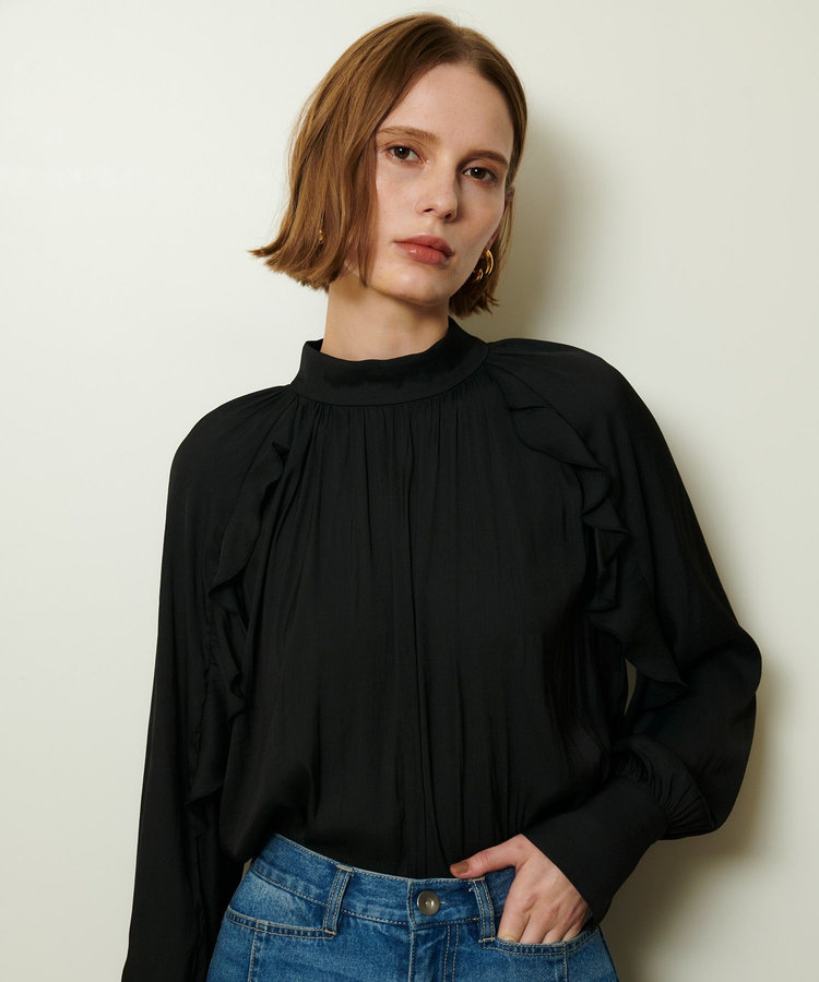 allureville フリルスリーブブラウス ブラック (95)