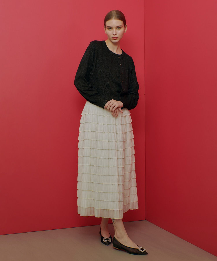 LOULOU WILLOUGHBY 【LOULOU WILLOUGHBY】プリーツティアードスカート ホワイト (01)