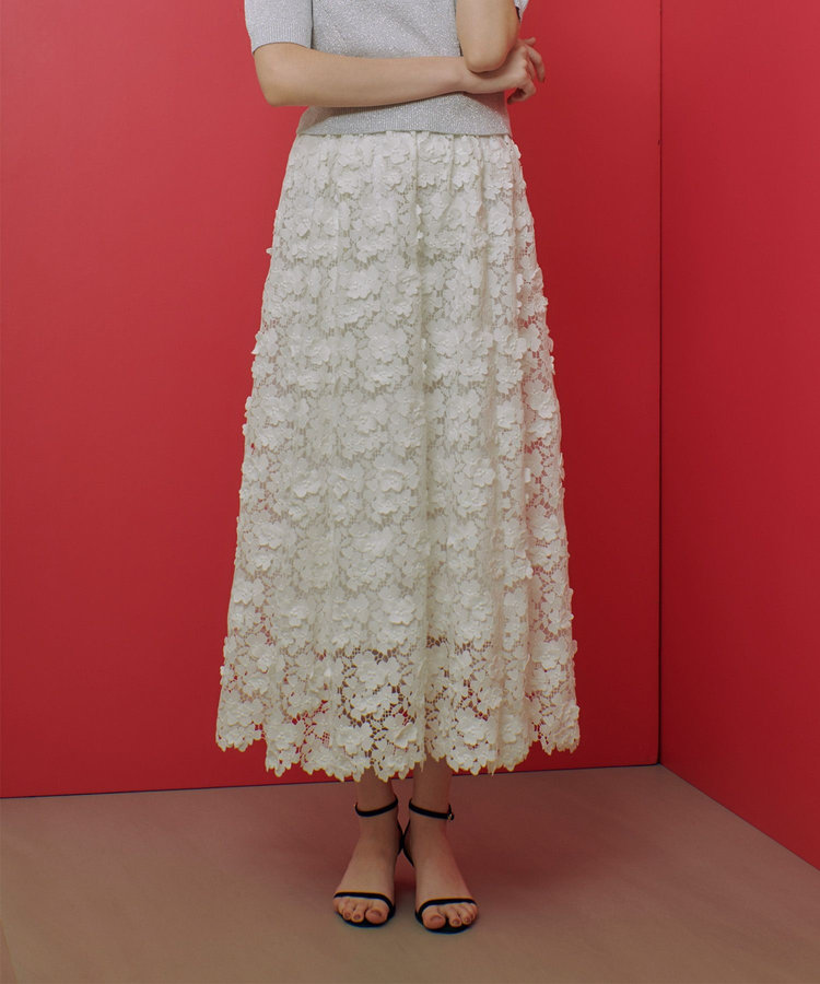 LOULOU WILLOUGHBY 【LOULOU WILLOUGHBY】ケミカルフラワーレーススカート オフホワイト (02)