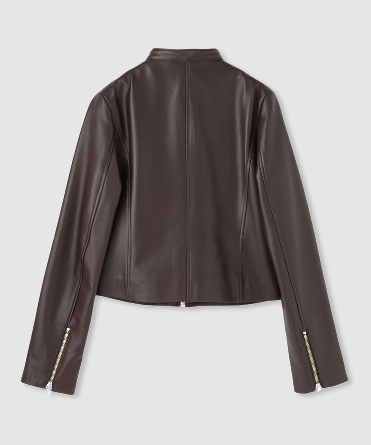 allureville スタンドカラーレザーライダースジャケット ブラウン (81)