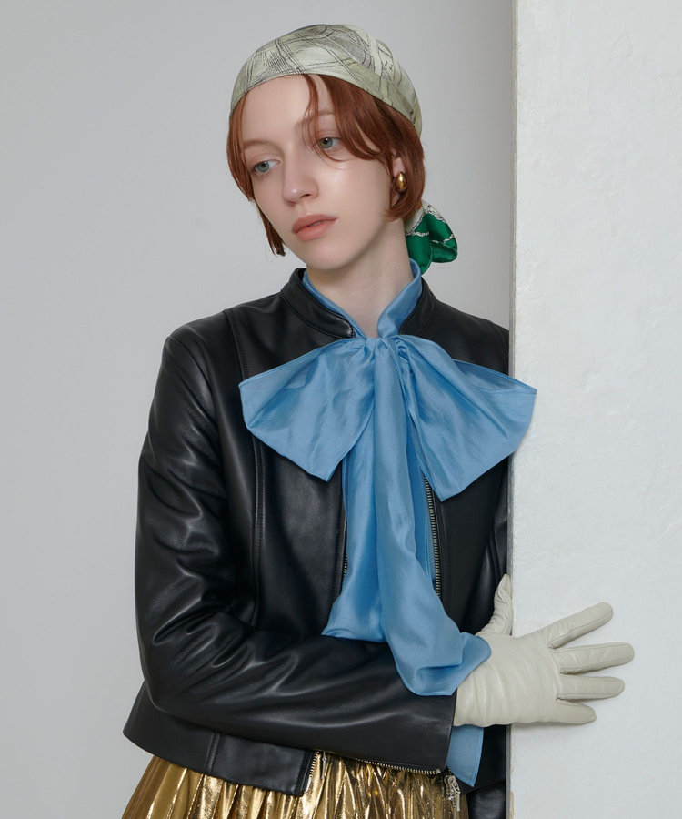 allureville スタンドカラーレザーライダースジャケット ブラック (95)