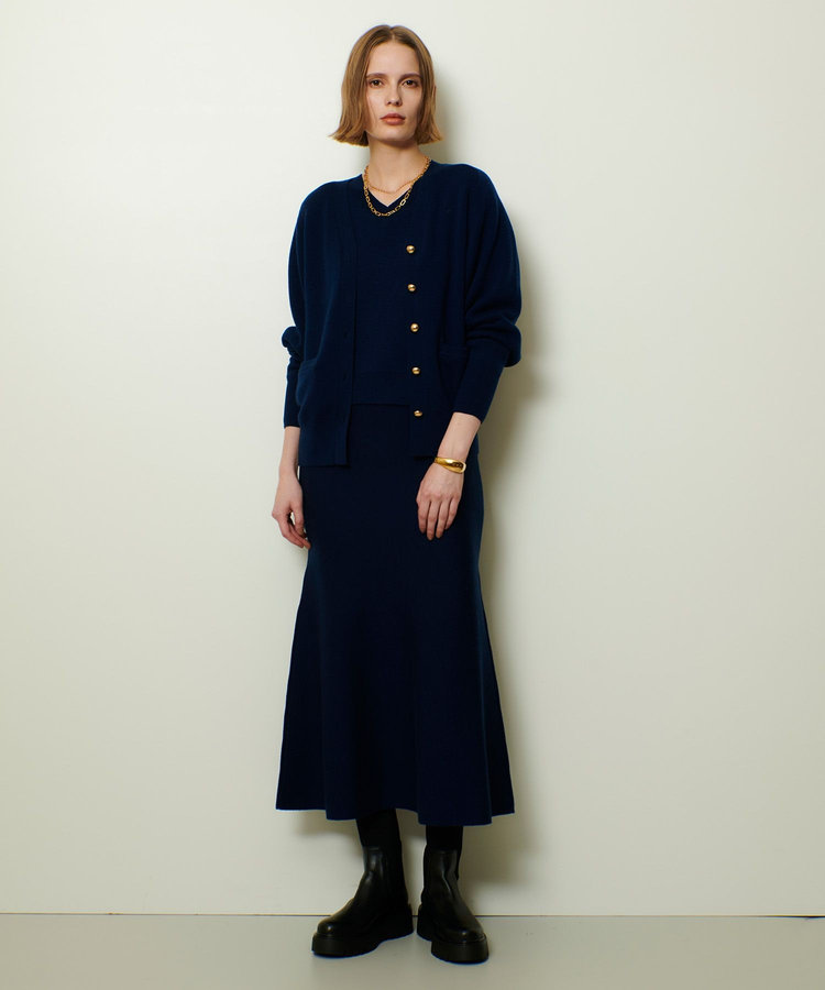 allureville ウール混Ｗフェイスナローマーメイドスカート ネイビー (65)