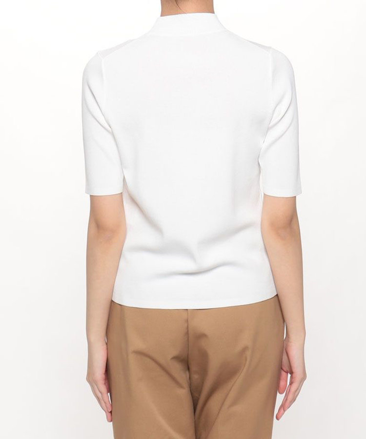 allureville 総針モックネック5分袖プルオーバー オフホワイト (02)