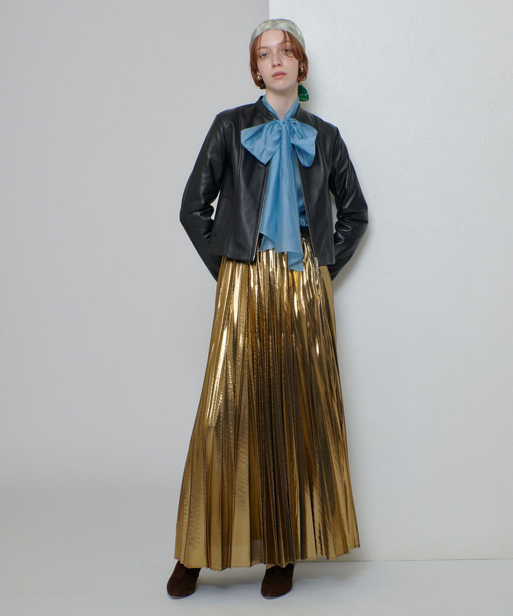 allureville スタンドカラーレザーライダースジャケット ブラック (95)