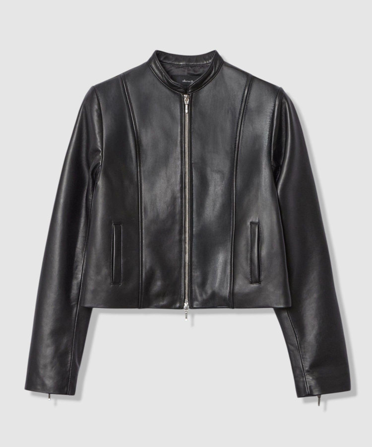 allureville スタンドカラーレザーライダースジャケット ブラック (95)