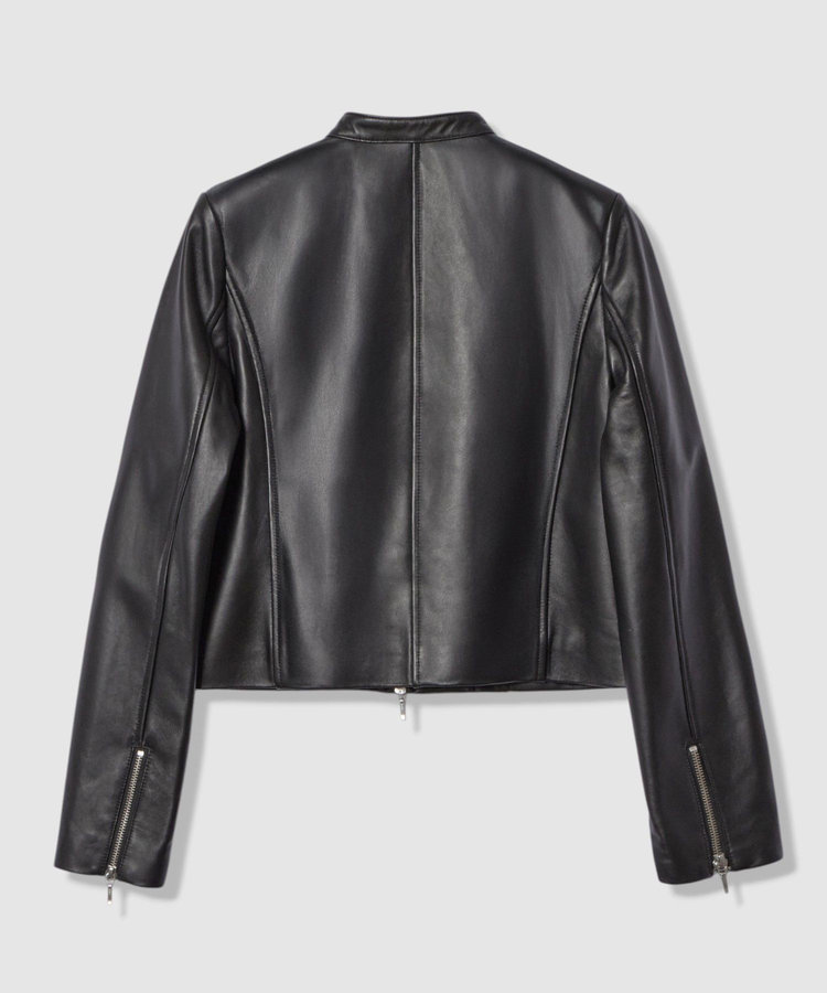 allureville スタンドカラーレザーライダースジャケット ブラック (95)