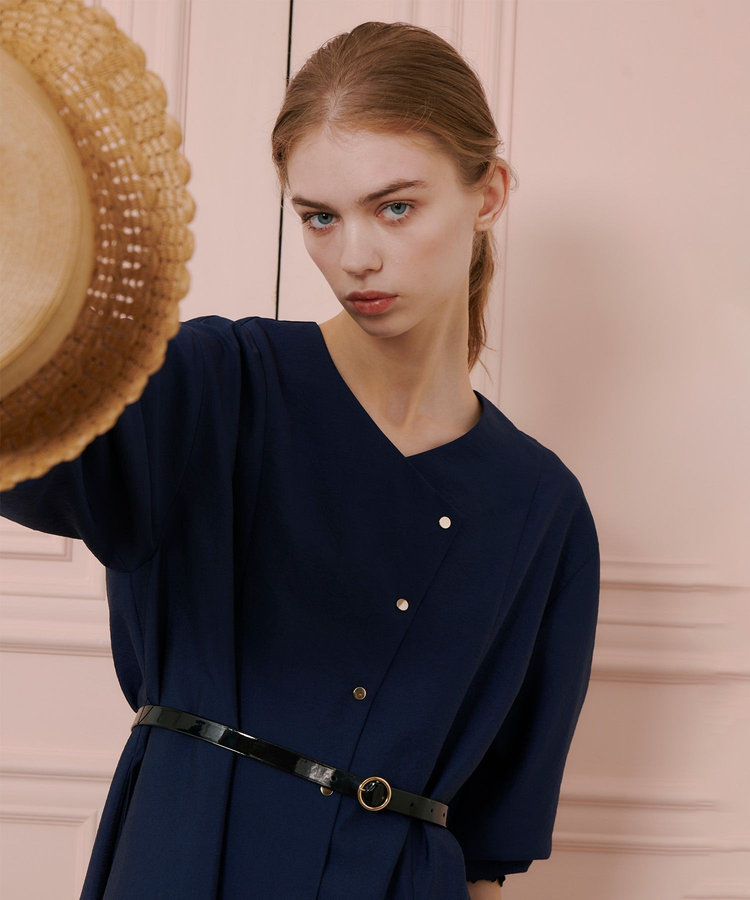 LOULOU WILLOUGHBY 【LOULOU WILLOUGHBY】ヴィンテージオーガンパフワンピース ネイビー (65)