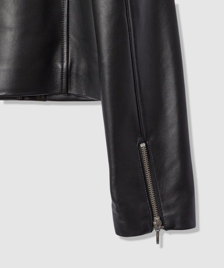 allureville スタンドカラーレザーライダースジャケット ブラック (95)