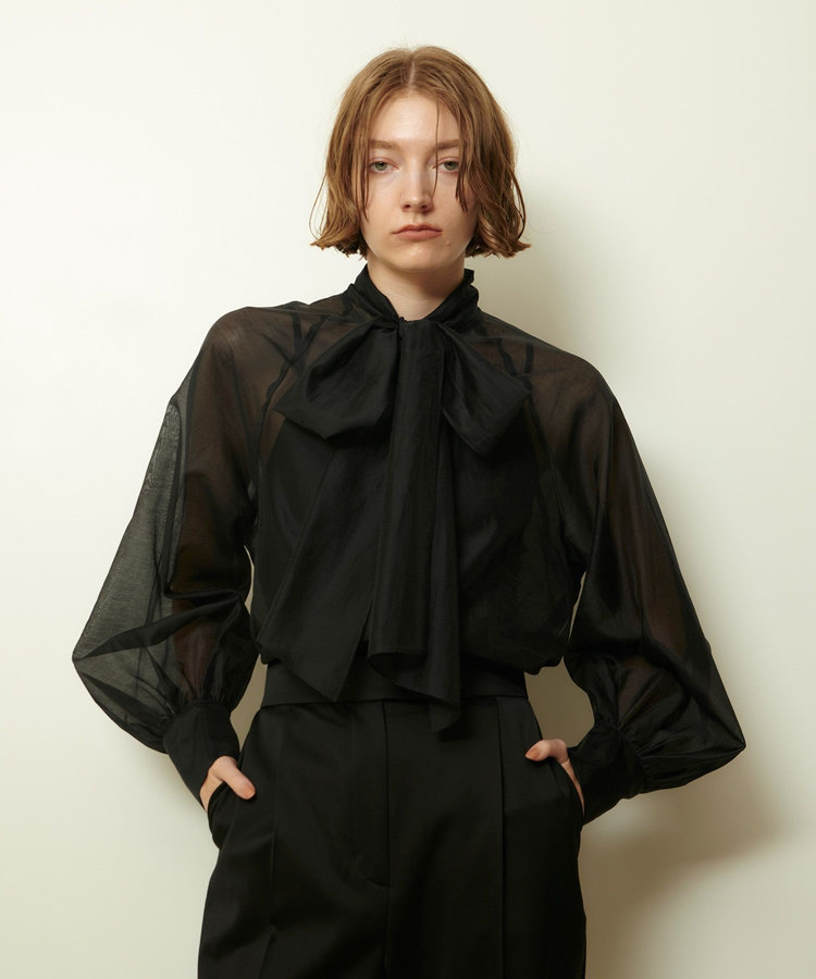 allureville シルキーセルロースボウブラウス ブラック (95)