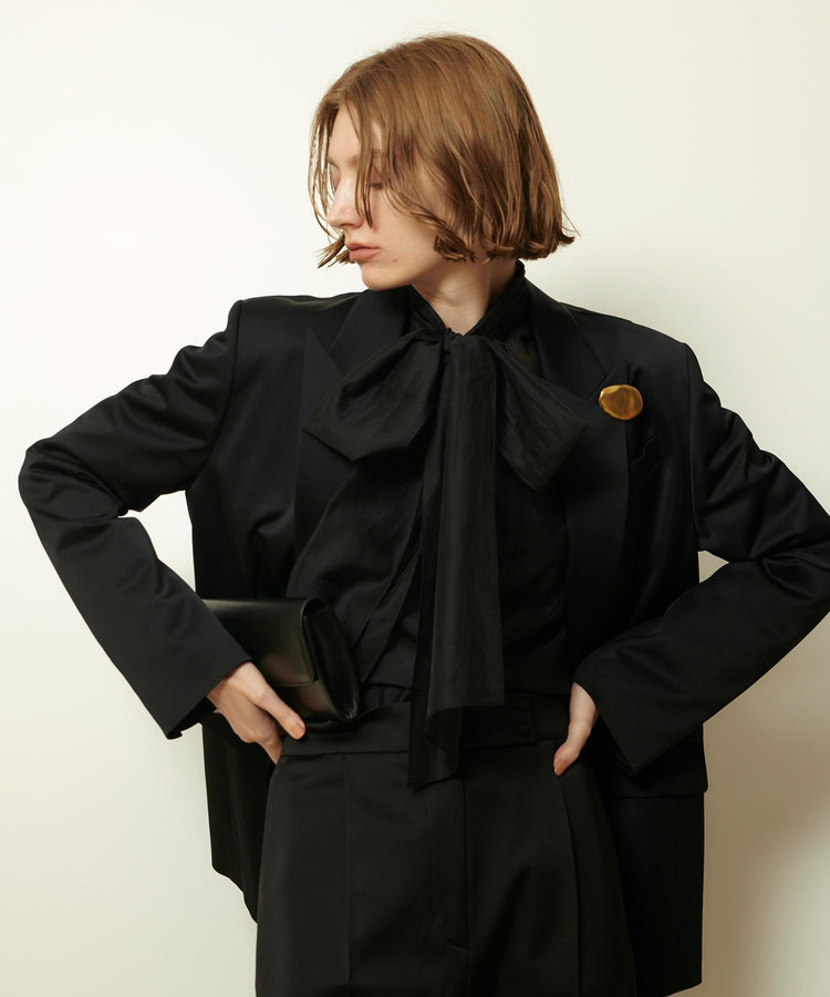 allureville シルキーセルロースボウブラウス ブラック (95)