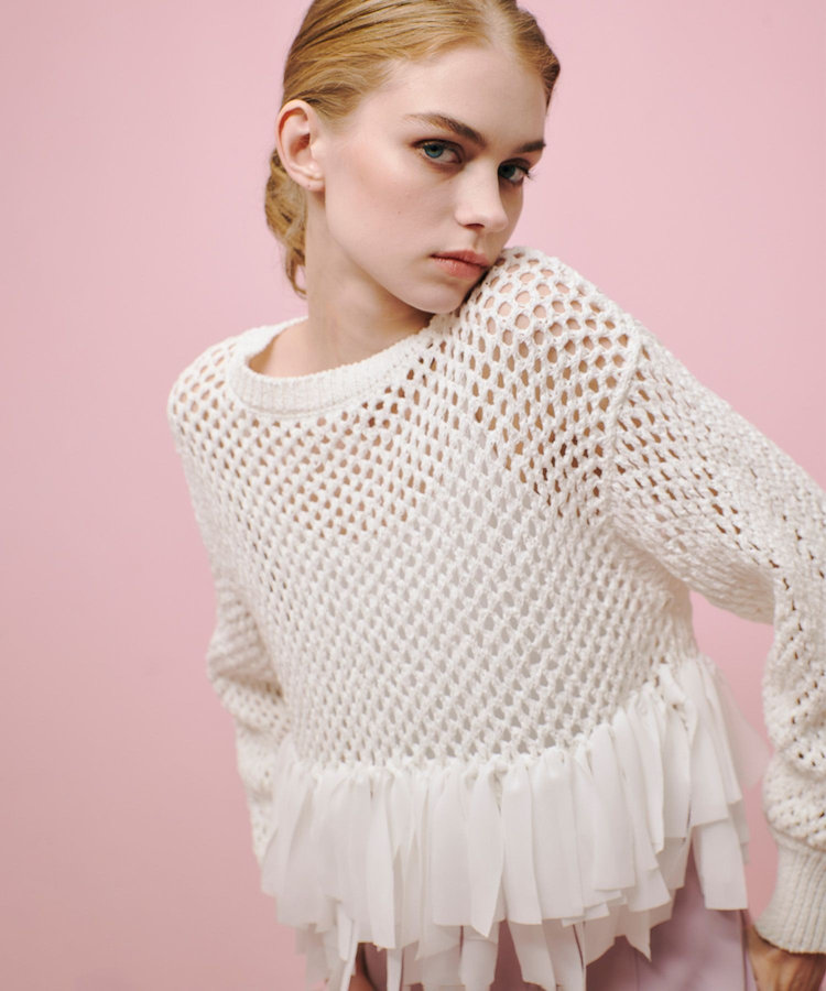 LOULOU WILLOUGHBY 【LOULOU WILLOUGHBY】シフォンパピエメッシュプルオーバー オフホワイト (02)