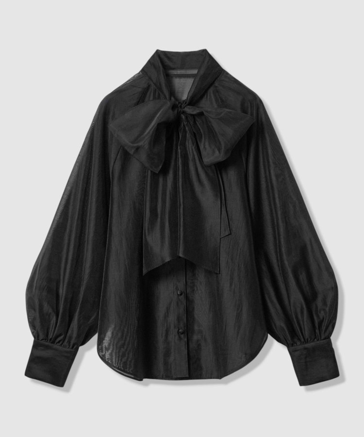 allureville シルキーセルロースボウブラウス ブラック (95)