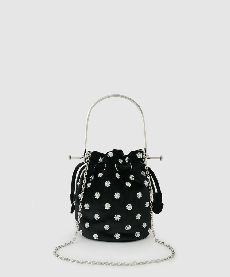 ロラライハリス♡ブラックベロア♡刺繍のワンハンドル巾着バッグ♡ ロラライハリス♡ブラックベロア♡刺繍のワンハンドル巾着バッグ♡