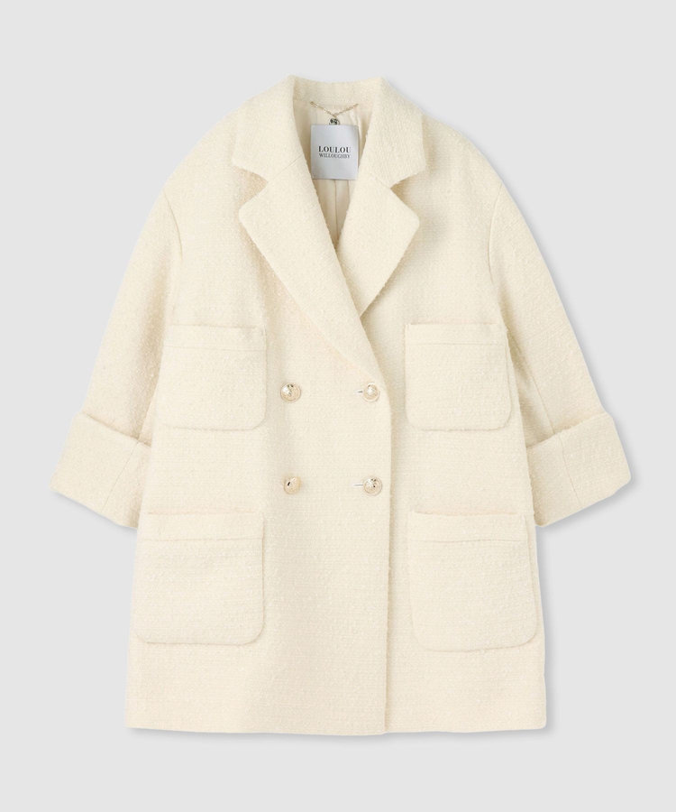 LOULOU WILLOUGHBY 【LOULOU WILLOUGHBY】ツイードダブルミドルコート オフホワイト (02)