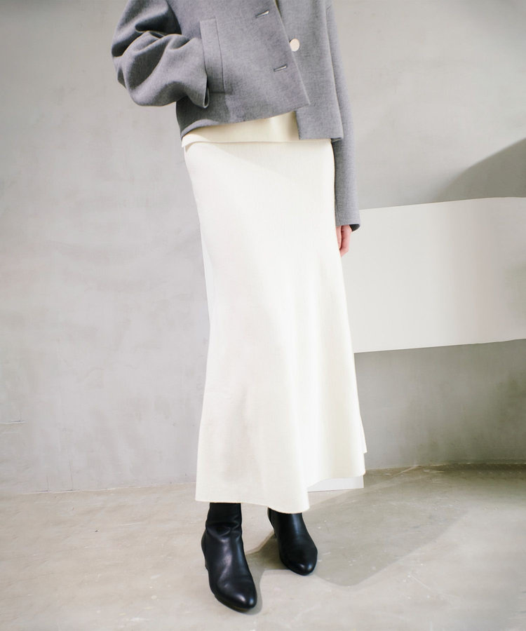 allureville 【セットアップ対応可能】ウール混Wフェイスナローマーメイドスカート オフホワイト (02)