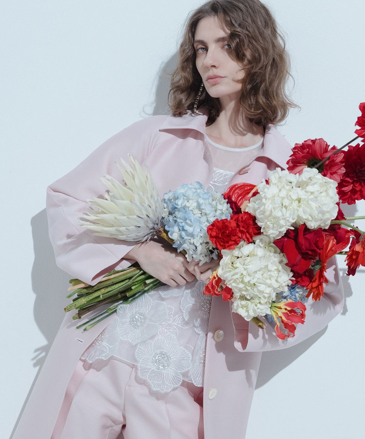 LOULOU WILLOUGHBY 【LOULOU WILLOUGHBY】シルクウールツイルロングコート ピンク (41)