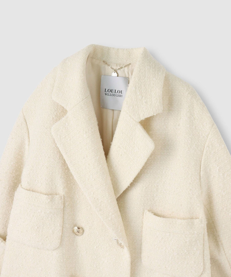 LOULOU WILLOUGHBY 【LOULOU WILLOUGHBY】ツイードダブルミドルコート オフホワイト (02)
