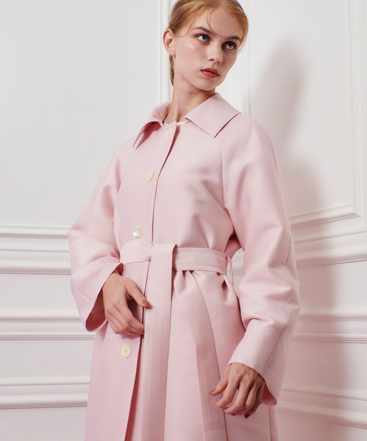 LOULOU WILLOUGHBY 【LOULOU WILLOUGHBY】シルクウールツイルロングコート ピンク (41)