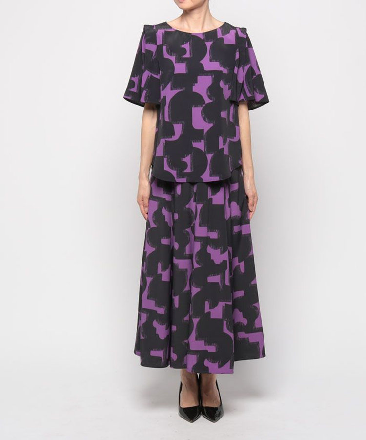 allureville モダンジオメトリックフレアスカート パープル (51)