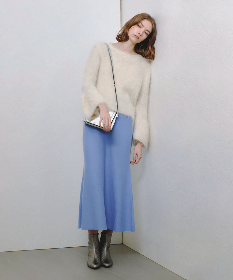 allureville 【セットアップ対応可能】ウール混Wフェイスナローマーメイドスカート サックス (63)