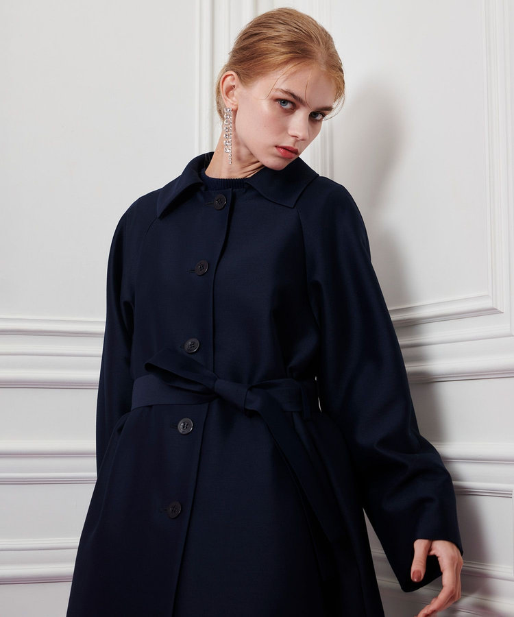 LOULOU WILLOUGHBY 【LOULOU WILLOUGHBY】シルクウールツイルロングコート ネイビー (65)