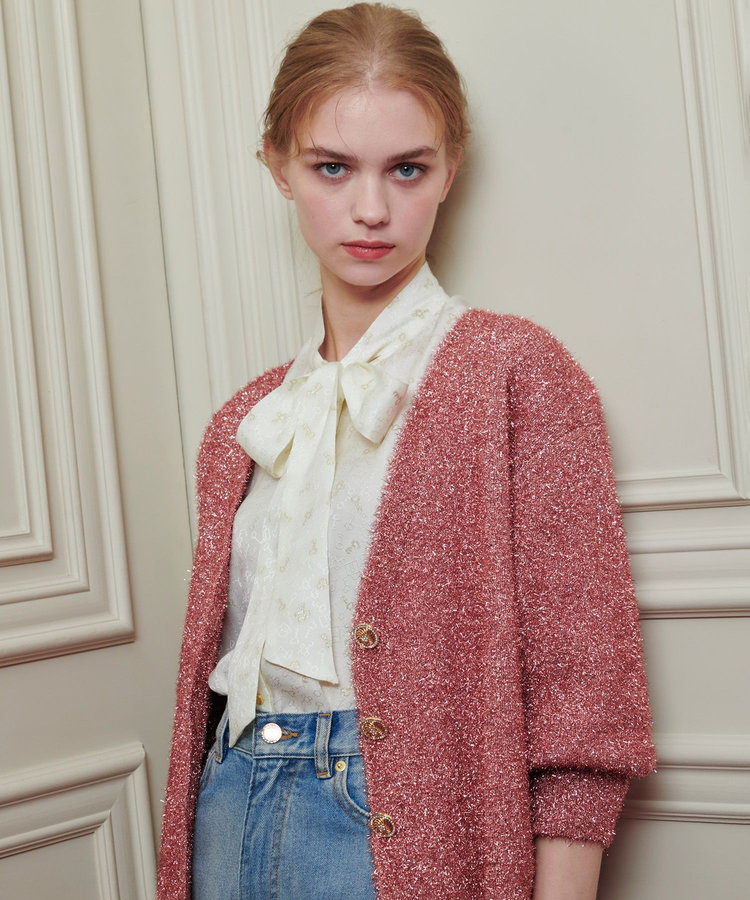 LOULOU WILLOUGHBY 【LOULOU WILLOUGHBY】フィルムラメミドルカーディガン ピンク (41)