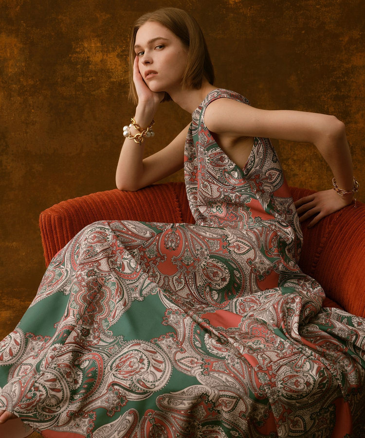 LOULOU WILLOUGHBY 【LOULOU WILLOUGHBY】RATTIペイズリーフレアワンピース グリーン (71)