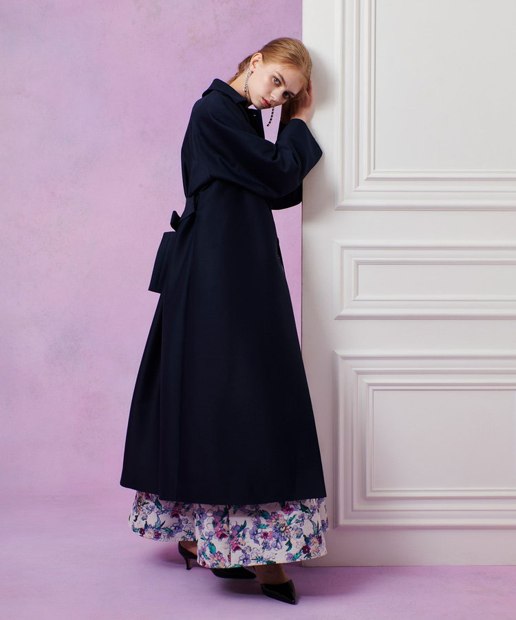 LOULOU WILLOUGHBY 【LOULOU WILLOUGHBY】シルクウールツイルロングコート ネイビー (65)