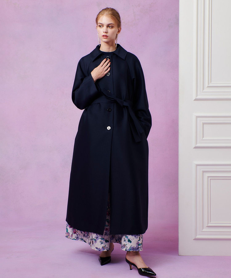 LOULOU WILLOUGHBY 【LOULOU WILLOUGHBY】シルクウールツイルロングコート ネイビー (65)