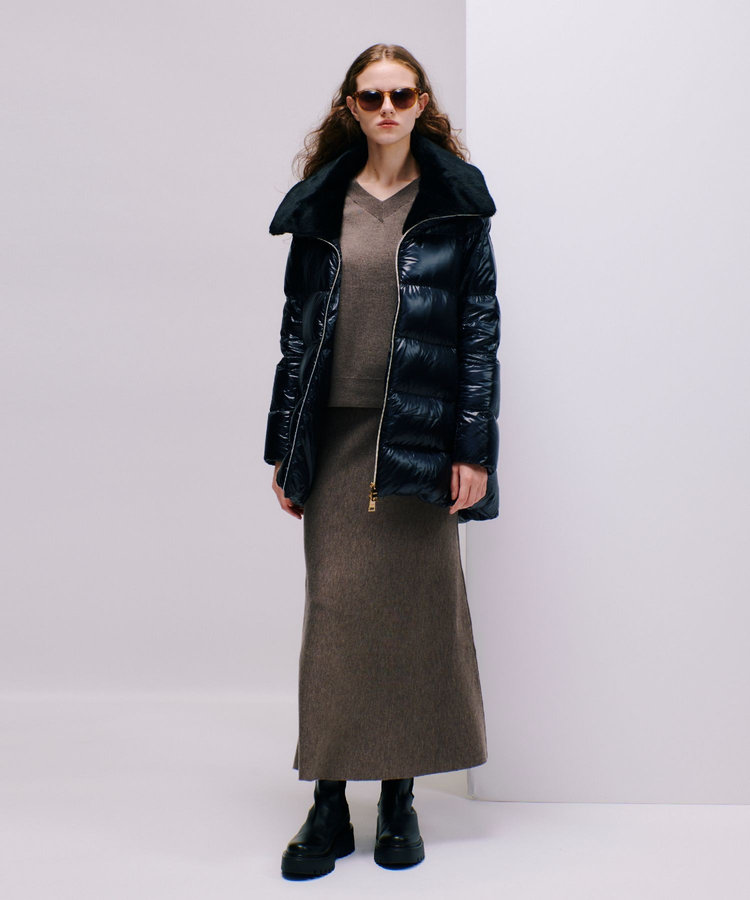 allureville 【セットアップ対応可能】ウール混Wフェイスナローマーメイドスカート モカ (85)