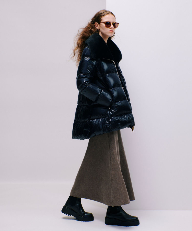 allureville 【セットアップ対応可能】ウール混Wフェイスナローマーメイドスカート モカ (85)