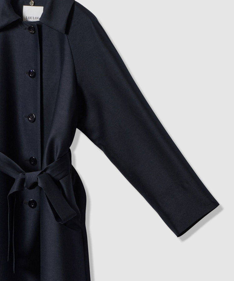 LOULOU WILLOUGHBY 【LOULOU WILLOUGHBY】シルクウールツイルロングコート ネイビー (65)