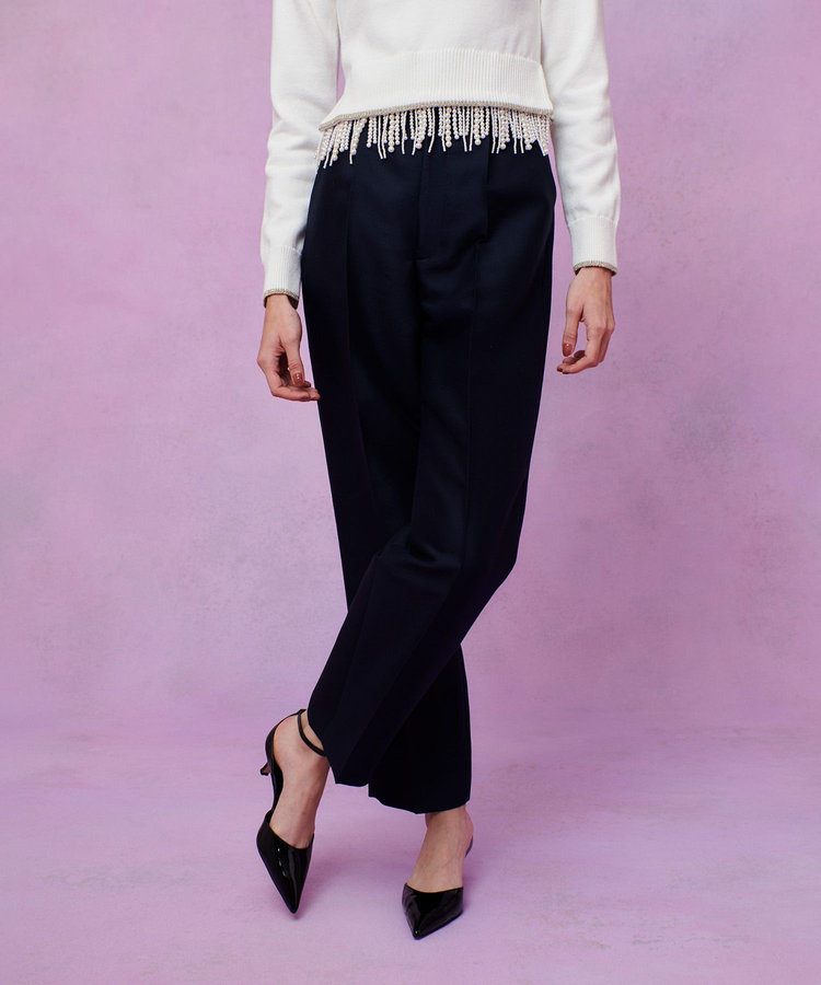 LOULOU WILLOUGHBY 【LOULOU WILLOUGHBY】シルクウールツイルタックパンツ ネイビー (65)