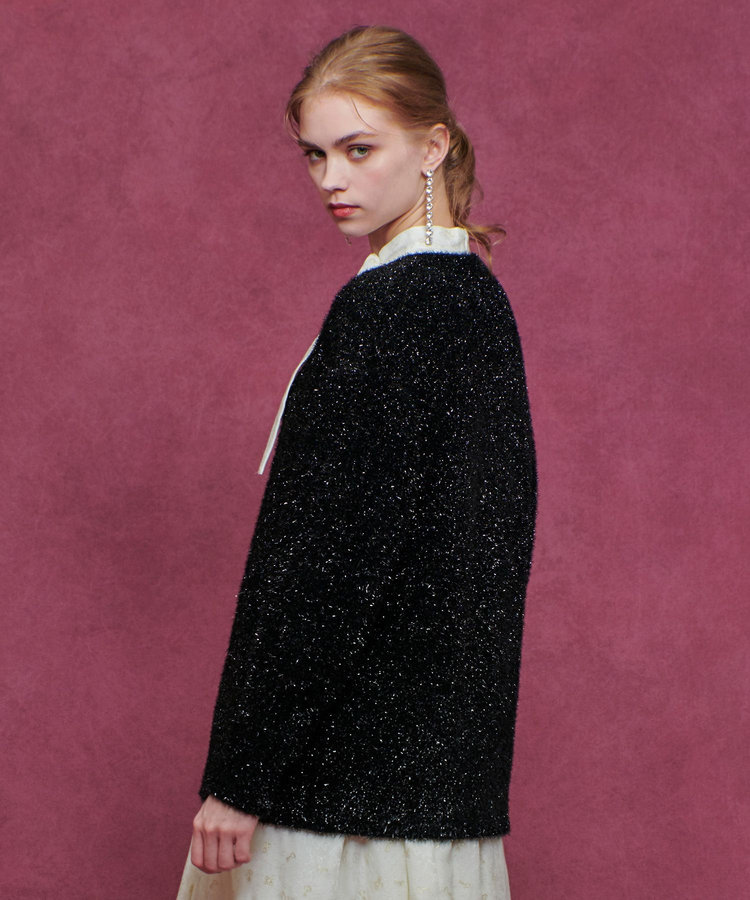 LOULOU WILLOUGHBY 【LOULOU WILLOUGHBY】フィルムラメミドルカーディガン ブラック (95)