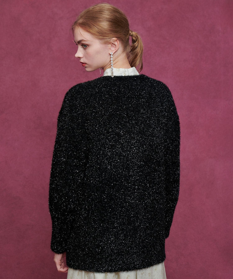 LOULOU WILLOUGHBY 【LOULOU WILLOUGHBY】フィルムラメミドルカーディガン ブラック (95)
