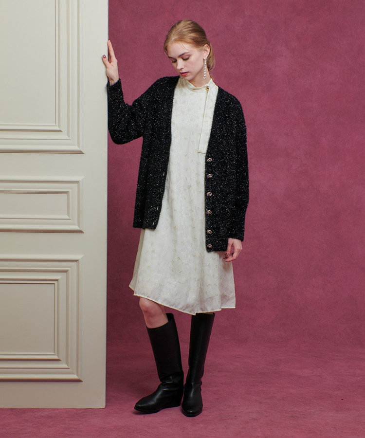 LOULOU WILLOUGHBY 【LOULOU WILLOUGHBY】フィルムラメミドルカーディガン ブラック (95)