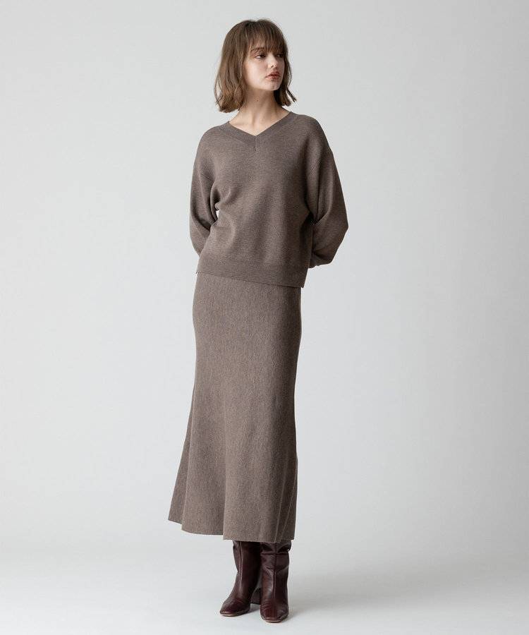 allureville 【セットアップ対応可能】ウール混Wフェイスナローマーメイドスカート モカ (85)